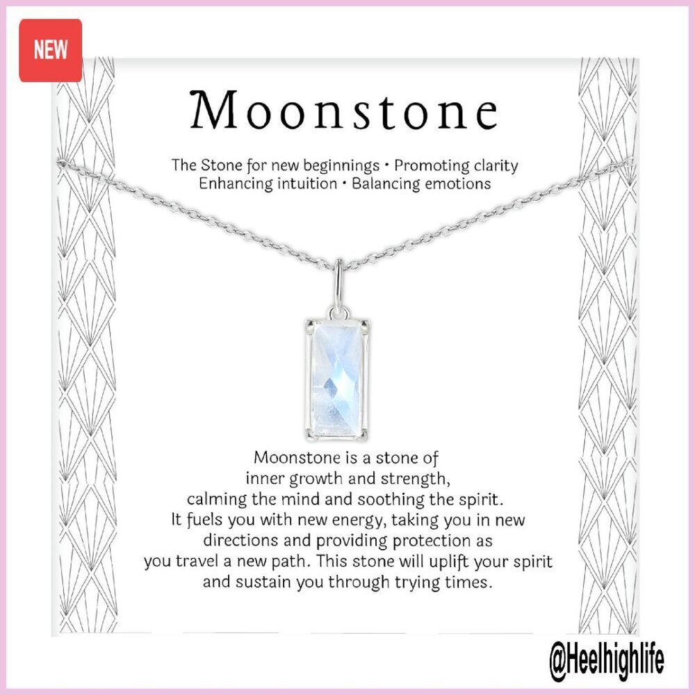 Sterling Silver Rainbow Moonstone Pendant Necklace 18" Adjustable Chain
